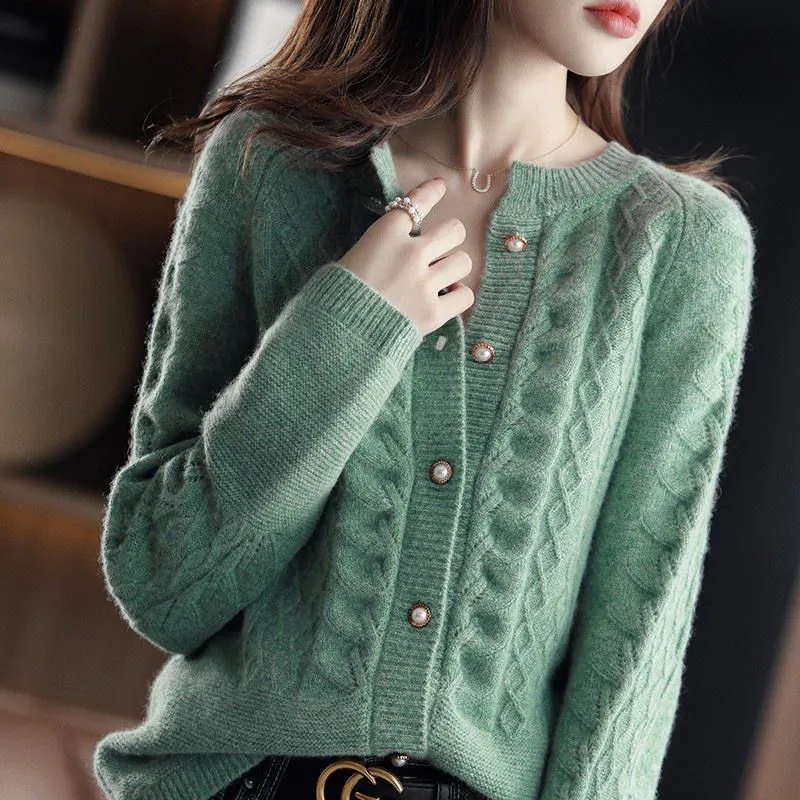 Wool Coat Peacoat - Vintage Knitted Cardigan Jacket Women's 2026