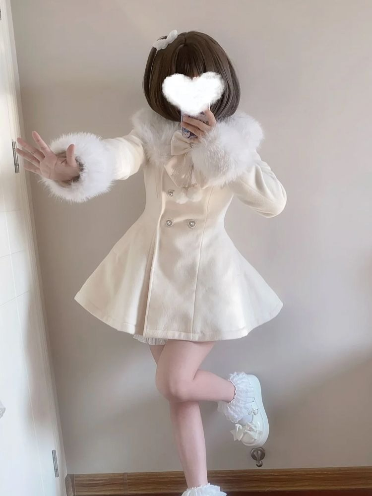 Wool Coat Peacoat - Japanese Autumn Winter Elegant Kawaii Coat
