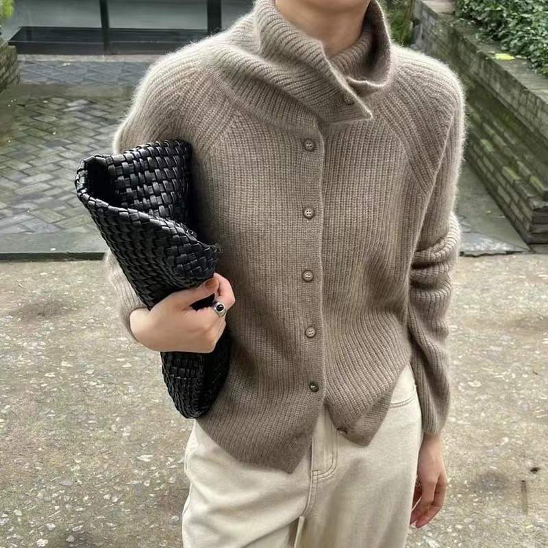 Wool Coat Peacoat - Turtleneck Cardigan Ladies 100% pure woolen