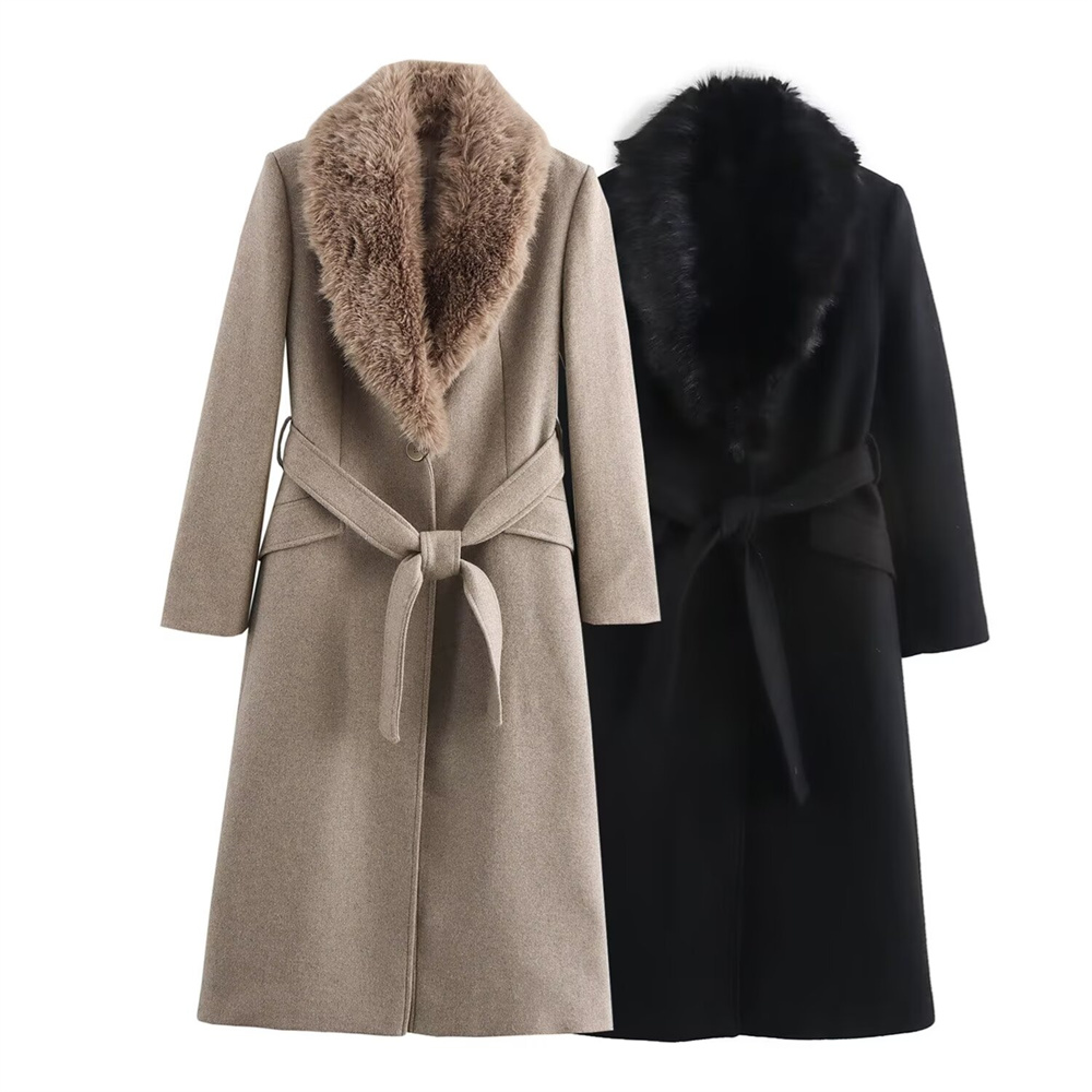 Women's Belt Warm Fur Collar C - огляд і ціна Wool Coat Peacoat